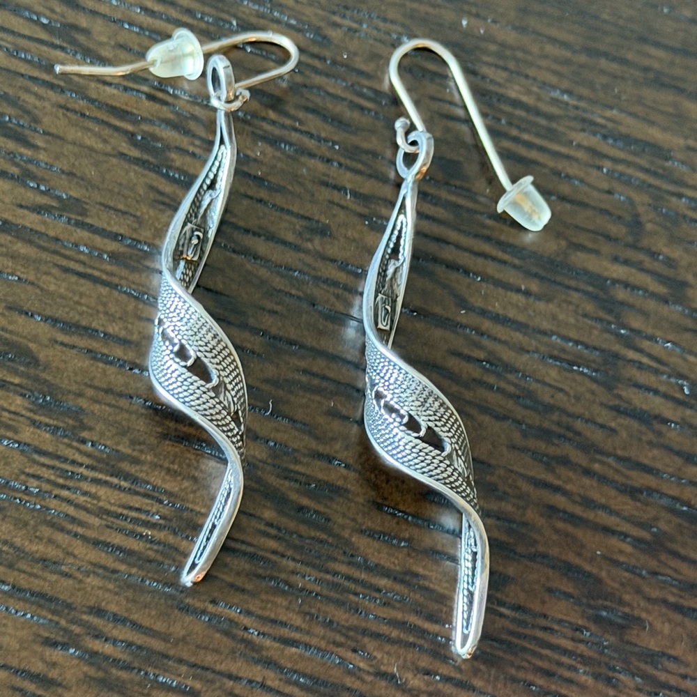 Silver Twisted Filigree Drop Earrings - Women Jewelry